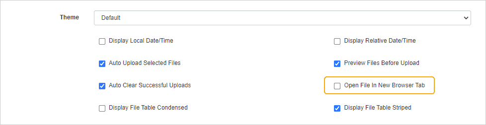 New file options on the Account page of the Web Client