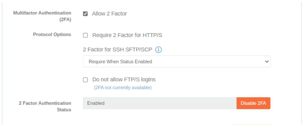 Cerberus FTP Server 2FA Settings