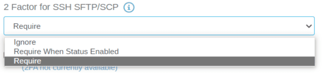 Cerberus FTP Server Drop-Down Settings for 2FA